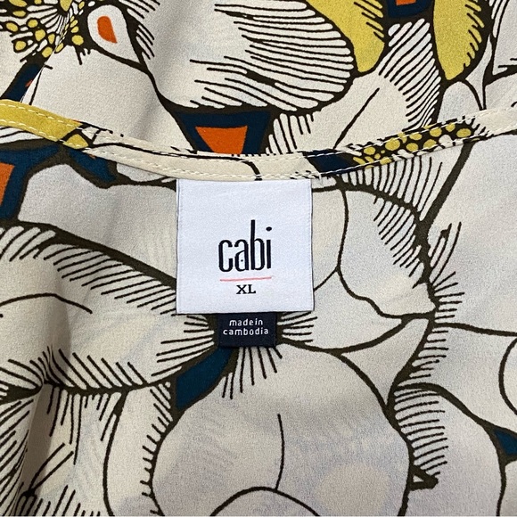 CABI 3954 Sequel Retro Floral Long Sleeve V Neck Blouse Yellow Size XL - Picture 11 of 14